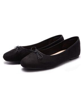Women's A-black1 Polyurethane Bow Dressy Flats Round Toe Comfortable Shoes